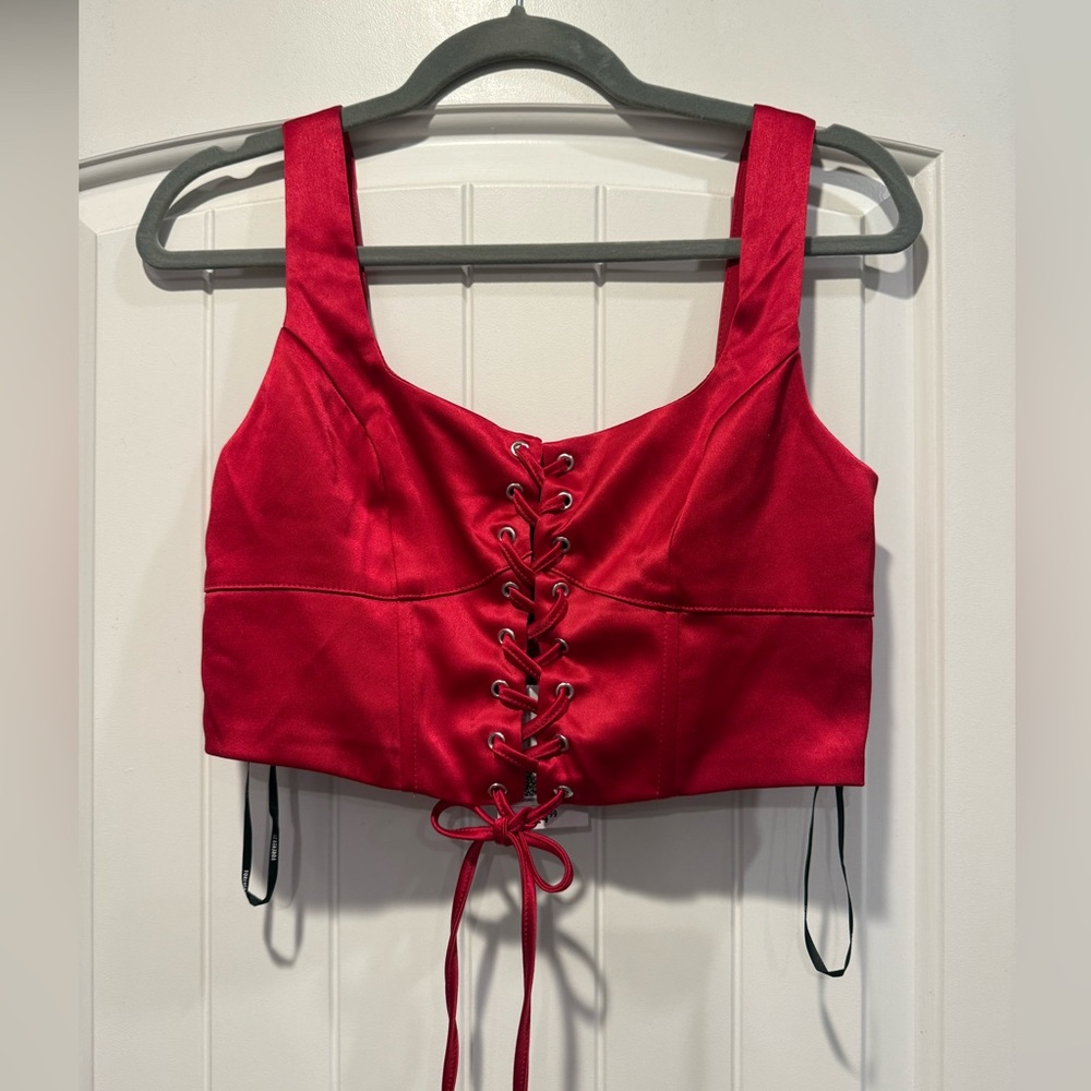 Red Lace-Up Crop Top